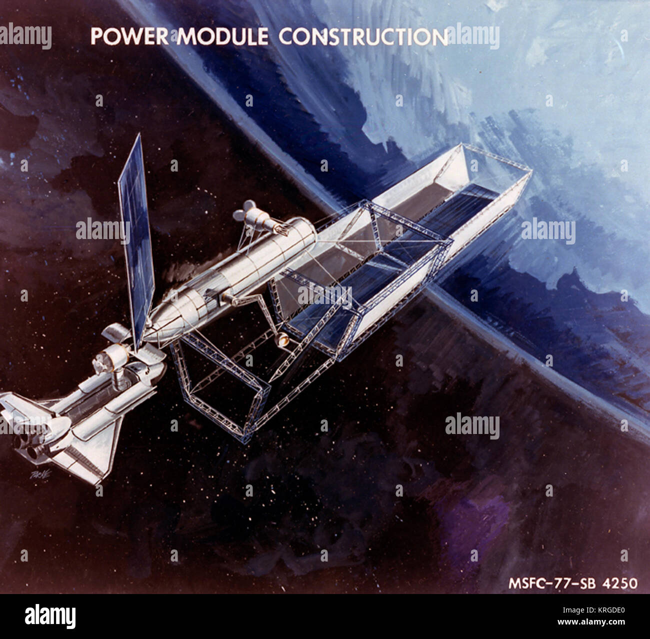 Frühe Raumstation Konzepte Power Modul Bau Stockfoto