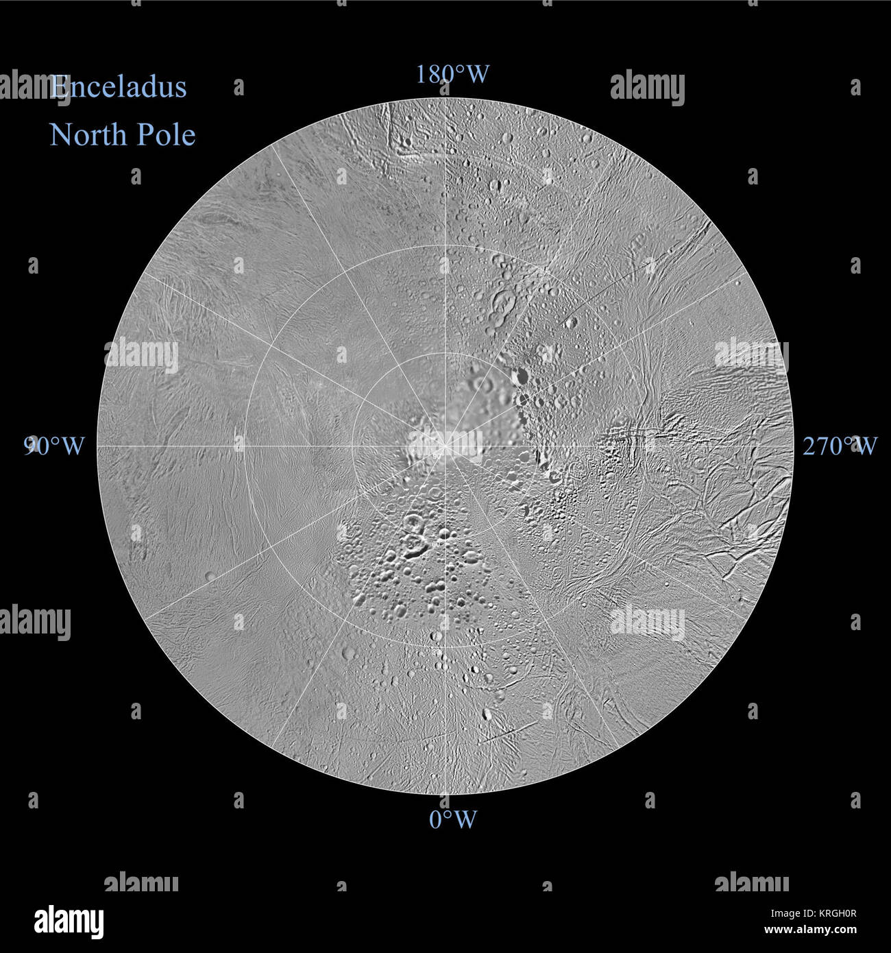 Karte von Enceladus, Nordpol PIA 14939 Dez 2011 Stockfoto