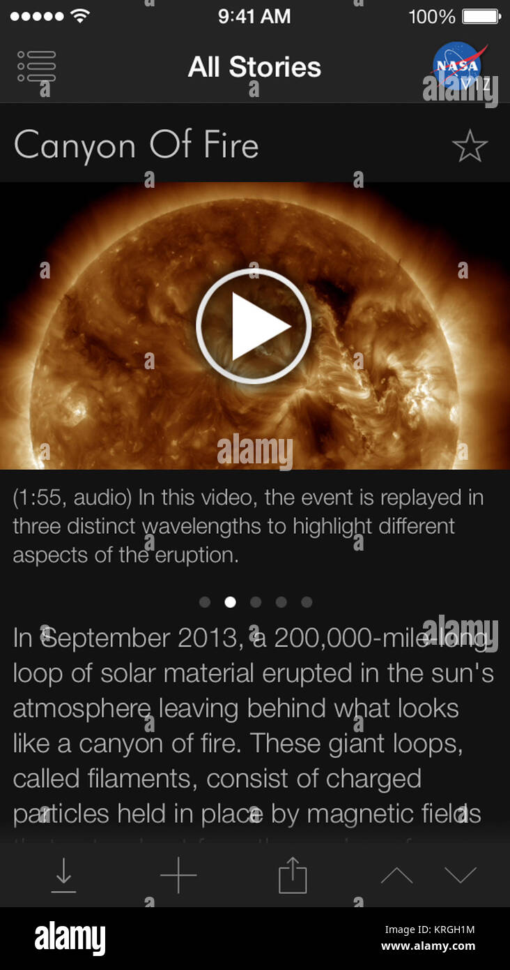 NASAViz Geschichte Canyon des Feuers auf dem iPhone Download/Video ansehen: http://svs.gsfc.nasa.gov/vis/a010000/a011300/a011373/index.html NASA Visualisierung Explorer jetzt verfügbar für alle iOS-Geräte der beliebten NASA Visualisierung Explorer App für das iPad im Juli 2011 gestartet wurde, ist nun für das iPhone und alle Geräte mit iOS 5.1 + eine neue universelle Version der App zur Verfügung steht jetzt zum Download im iTunes App Store erhältlich. Klicken Sie hier: Http://svs.gsfc.nasa.gov/nasaviz/ auf die App die App, die mit der Visualisierung von Daten Arbeit der NASA-wissenschaftliche Visualisierung Studio herunterladen Stockfoto