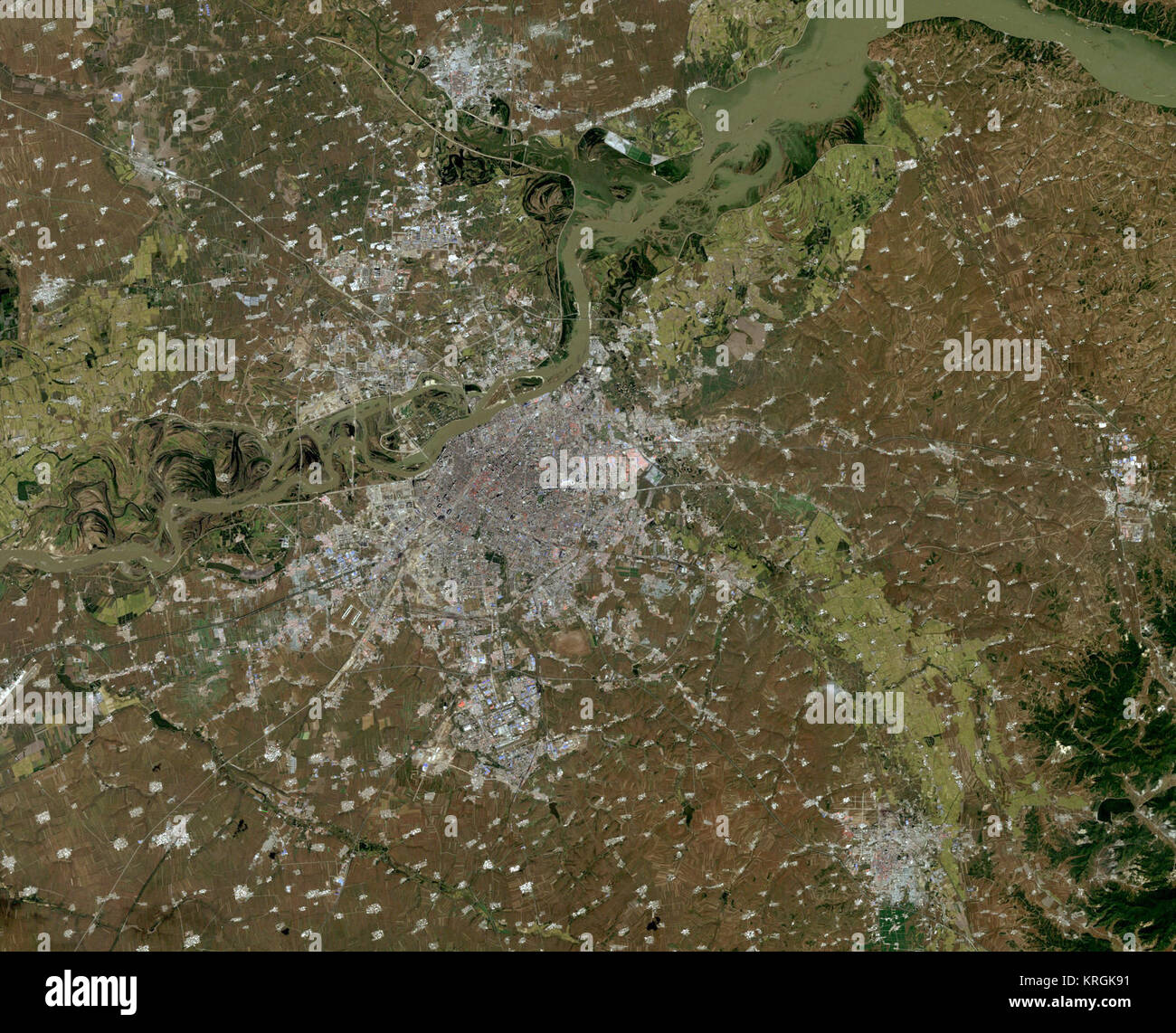 Harbin, China, und Umgebung, in der Nähe der natürlichen Farben, LandSat-5, 2010-09-22 Stockfoto