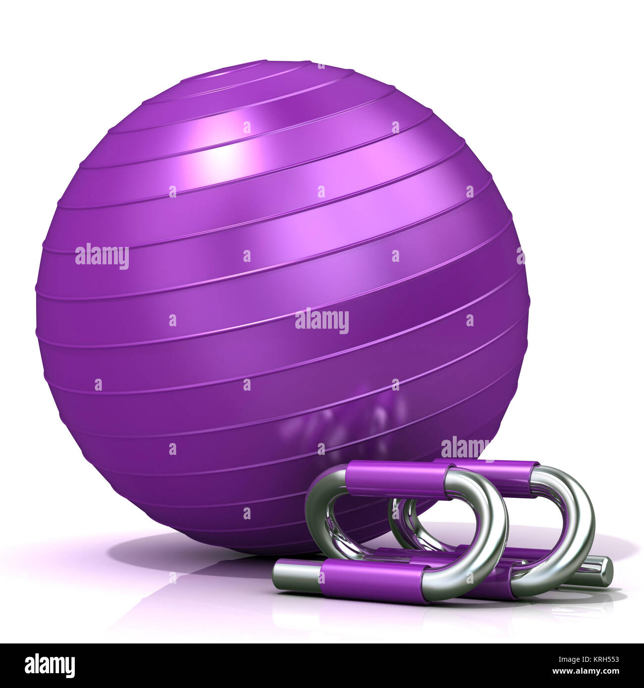 Violett Fitness Ball und Push-up Bars Stockfoto