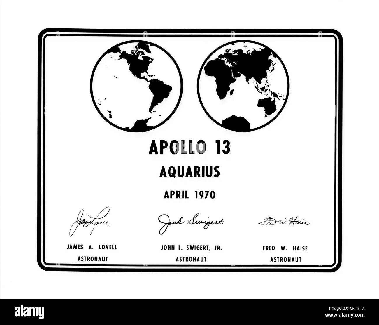 Apollo 13 Plakette Stockfoto