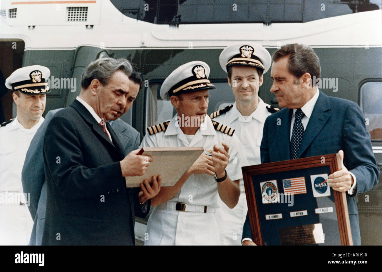 Skylab 2 Besatzungsmitglieder mit Richard Nixon und Leonid Breschnew Stockfoto