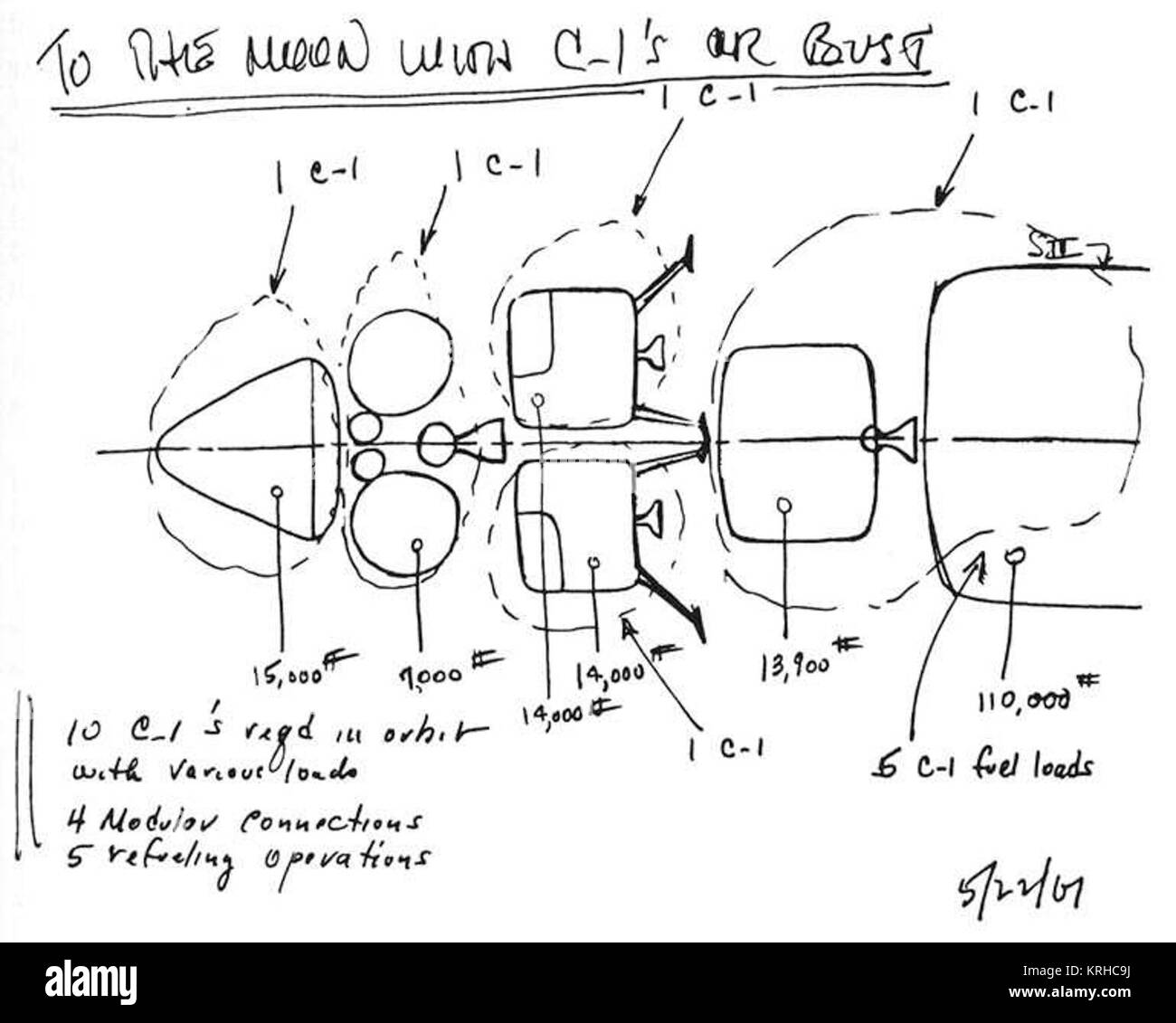 Apollo Erdumlaufbahn Rendezvous - 10 startet erforderlich Stockfoto