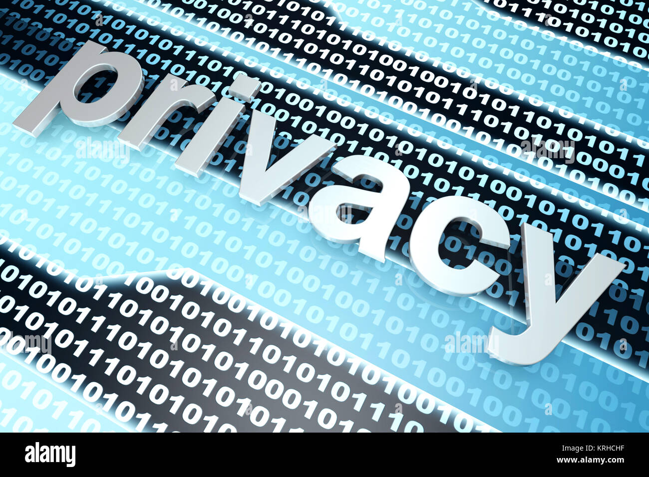 Das Wort Privatsphäre vor einem binären Hintergrund. Stockfoto