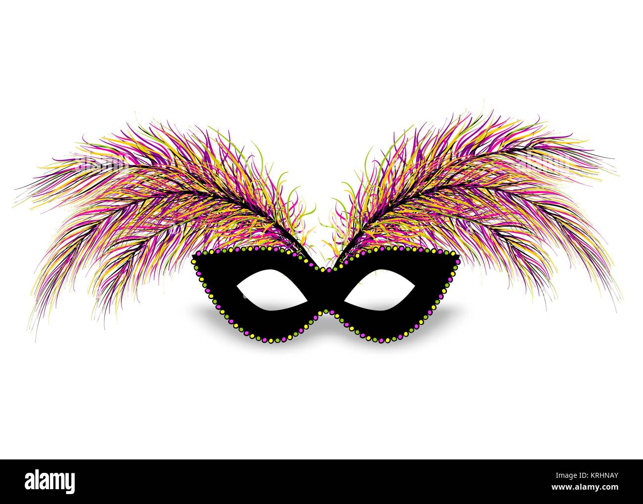 Realistische Farbe schwarz Maske Perle Halskette Feder. Isoliert weißer Hintergrund. Mardi Gras - Fat Tuesday Karneval Karneval in einem Französisch sprechenden Land. Stock Vektor