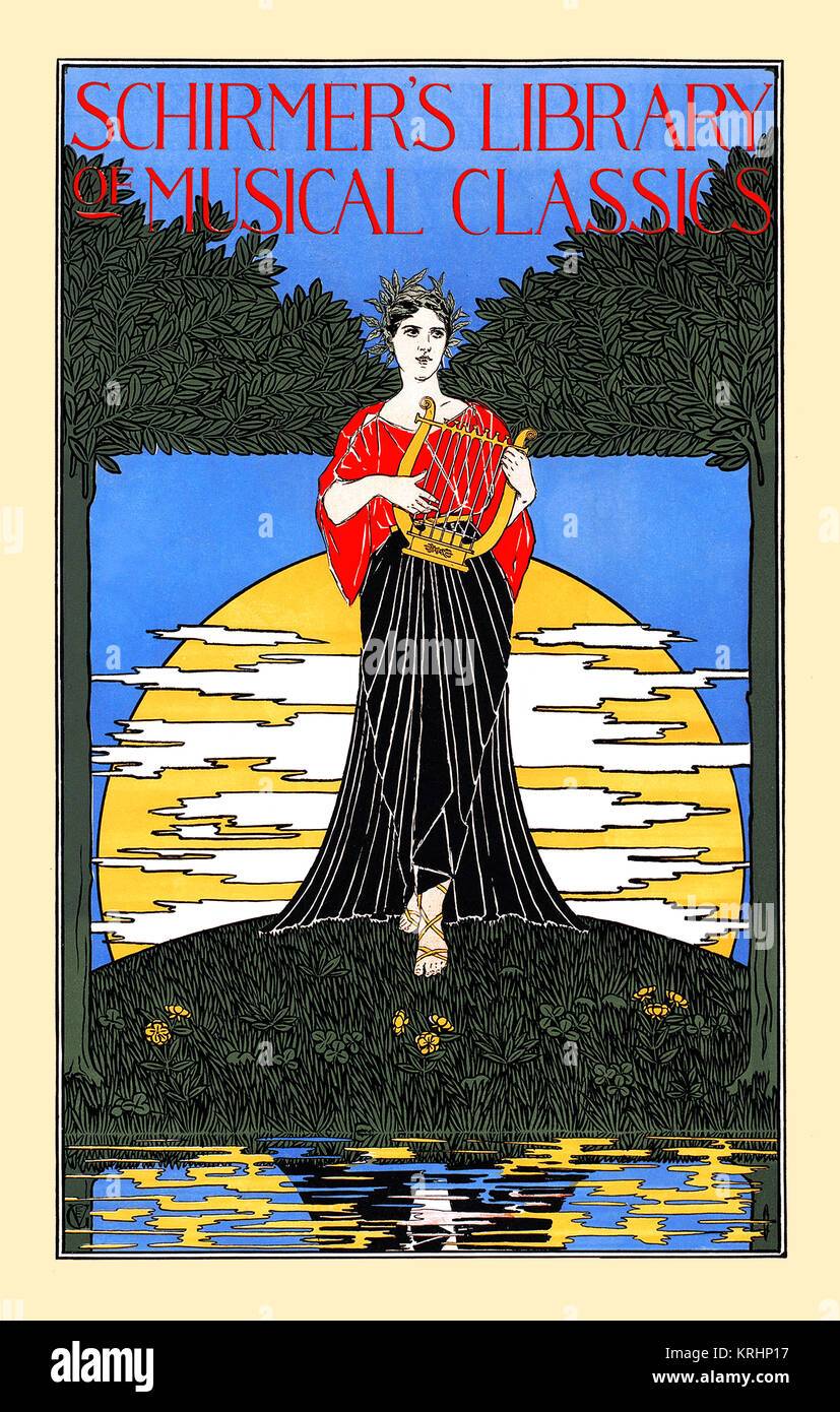 Eine Frau spielt eine Leier. Stockfoto