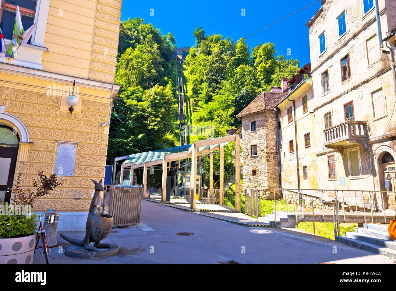 Ljubljana Architektur und Standseilbahn anzeigen Stockfoto