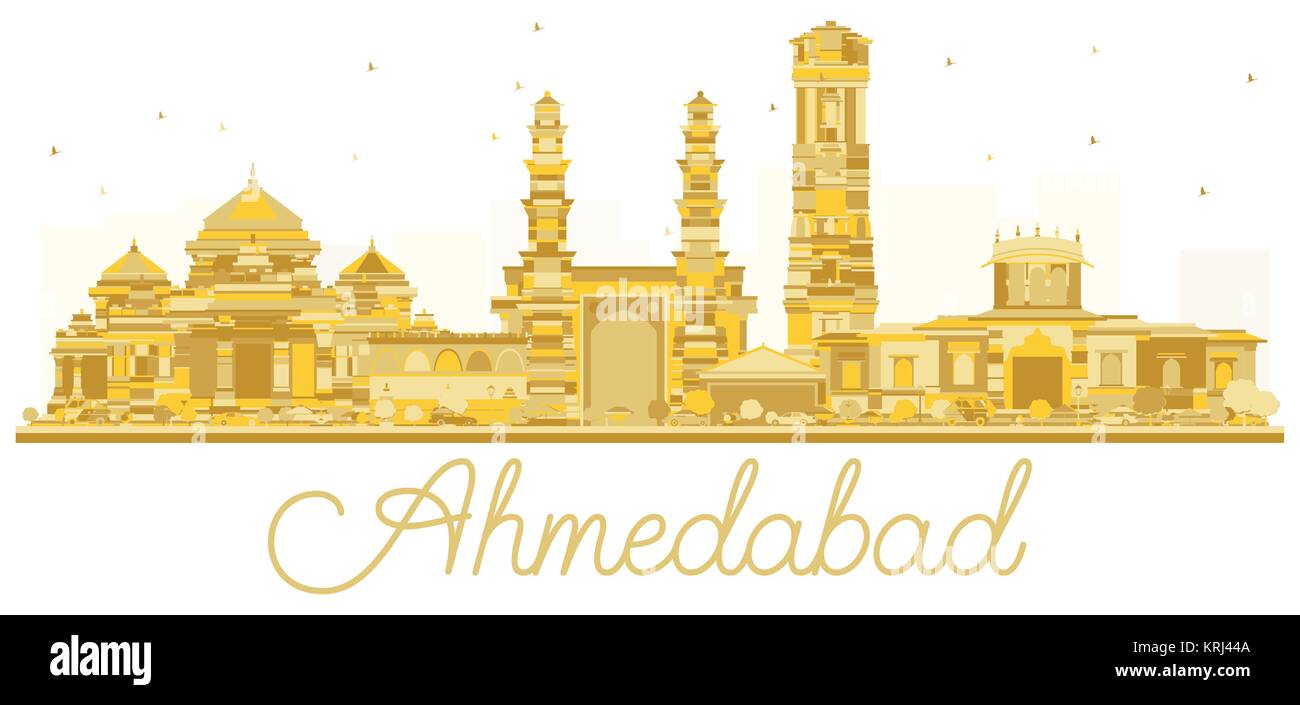 Ahmedabad Indien Skyline der Stadt goldene Silhouette. Vector Illustration. Einfache flache Konzept für Tourismus Präsentation, Banner, Plakat oder Website. Ahmeda Stock Vektor