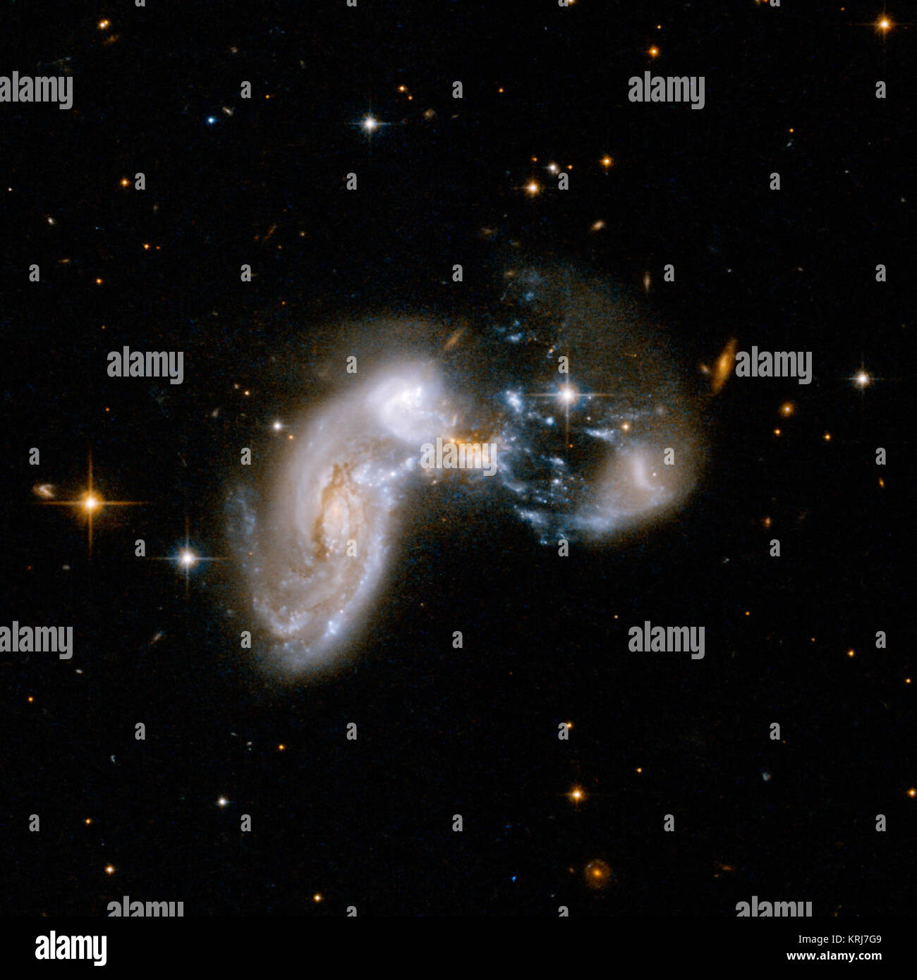 Die aktivsten Sterne bilden Galaxy im fernen Universum, die den Spitznamen "Baby Boom" Galaxie, Lose ähnelt der Galaxie hier gezeigt, genannt Zw II 96. Während Zw II 96 ist etwa 500 Millionen Lichtjahre entfernt - Jahre entfernt, Baby Boom liegt 12,3 Milliarden Lichtjahre entfernt und erscheint in Bildern als nur ein Verschmieren. Zw II 96 und den Baby Boom Galaxy werden sowohl als Starbursts bekannt, weil sie jedes Jahr zu Lasten neuer Sterne. Zw II 96 ist das Ergebnis von mehreren Galaxien miteinander kollidieren, die Auslösung der Geburt von Sternen. Beweis von NASA's Hubble Space Telescope zeigt Baby Boom ist auch das Ergebnis der Stockfoto