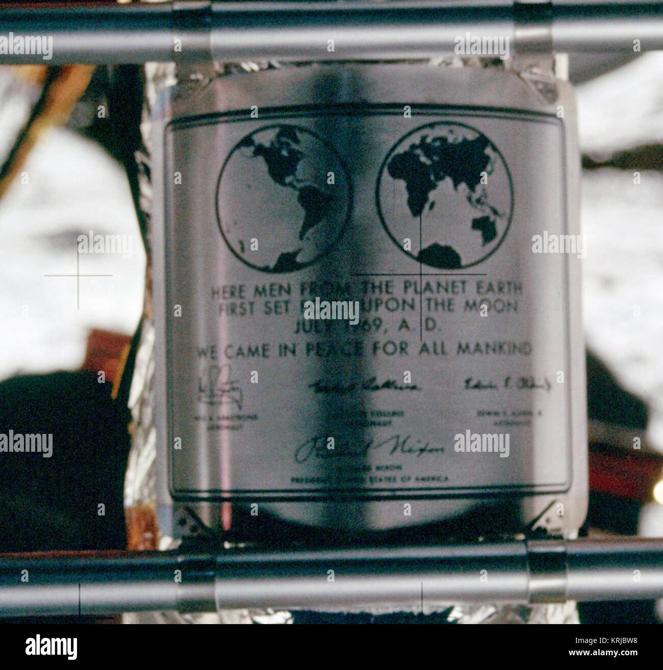 Apollo 11 Plakette closeup auf Mond Stockfoto