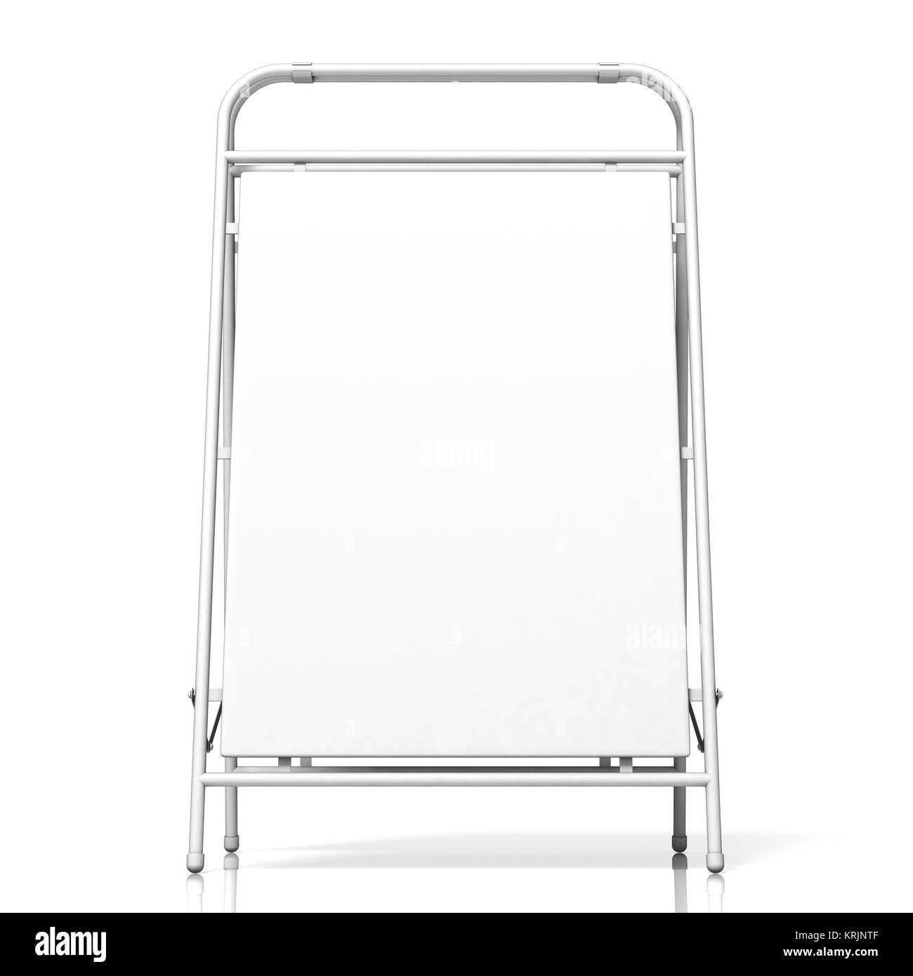 Metall Werbung stehen, mit copy Space Board. Vorderansicht. 3D Stockfoto