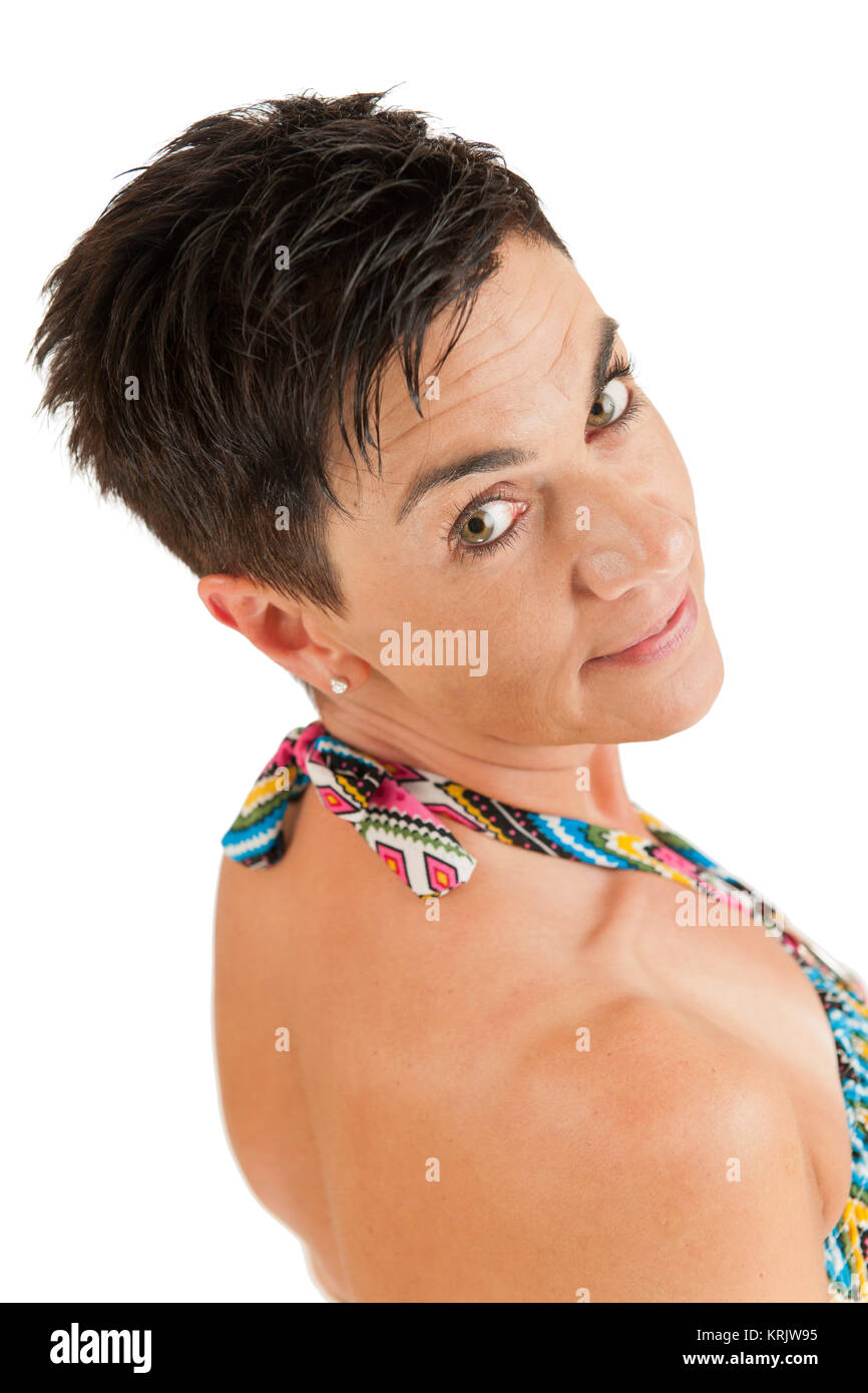 Blick über die Schulter Stockfoto