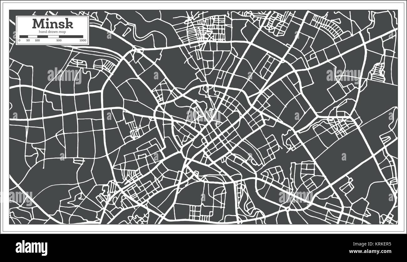 Minsk Belarus Karte im Retro Style. Vector Illustration. Übersichtskarte. Stock Vektor