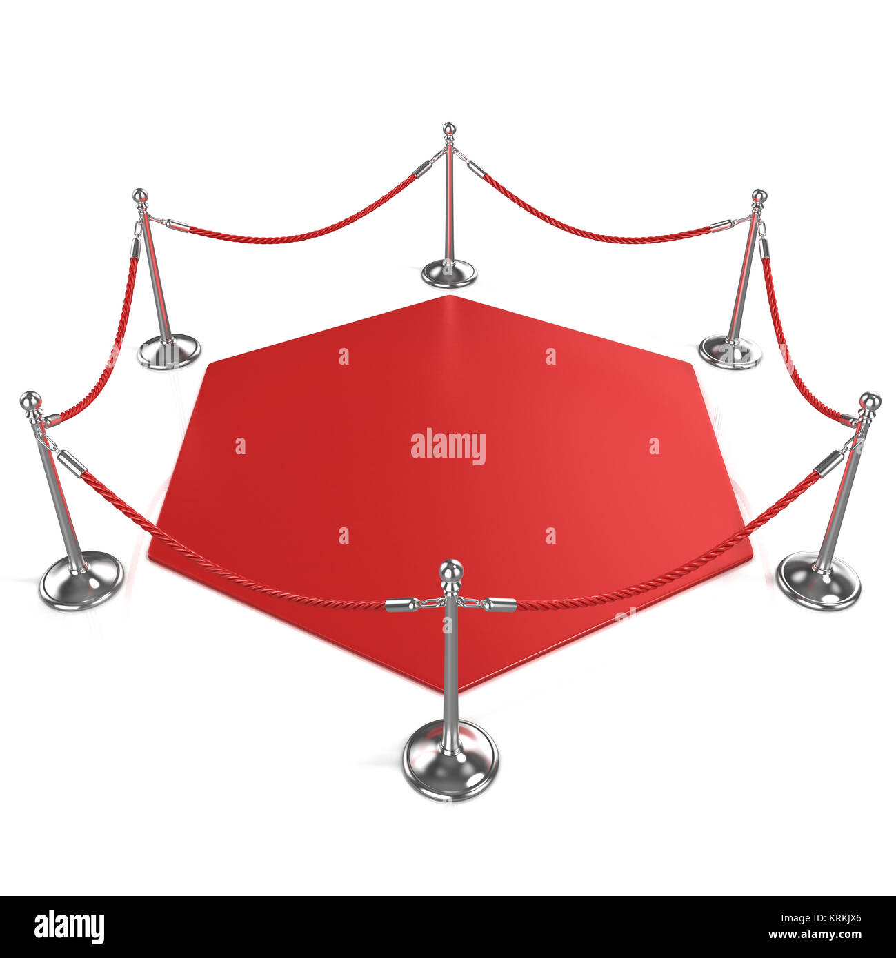 Red hexagon Teppich mit roten Seil und Silber Spalte umgeben Stockfoto