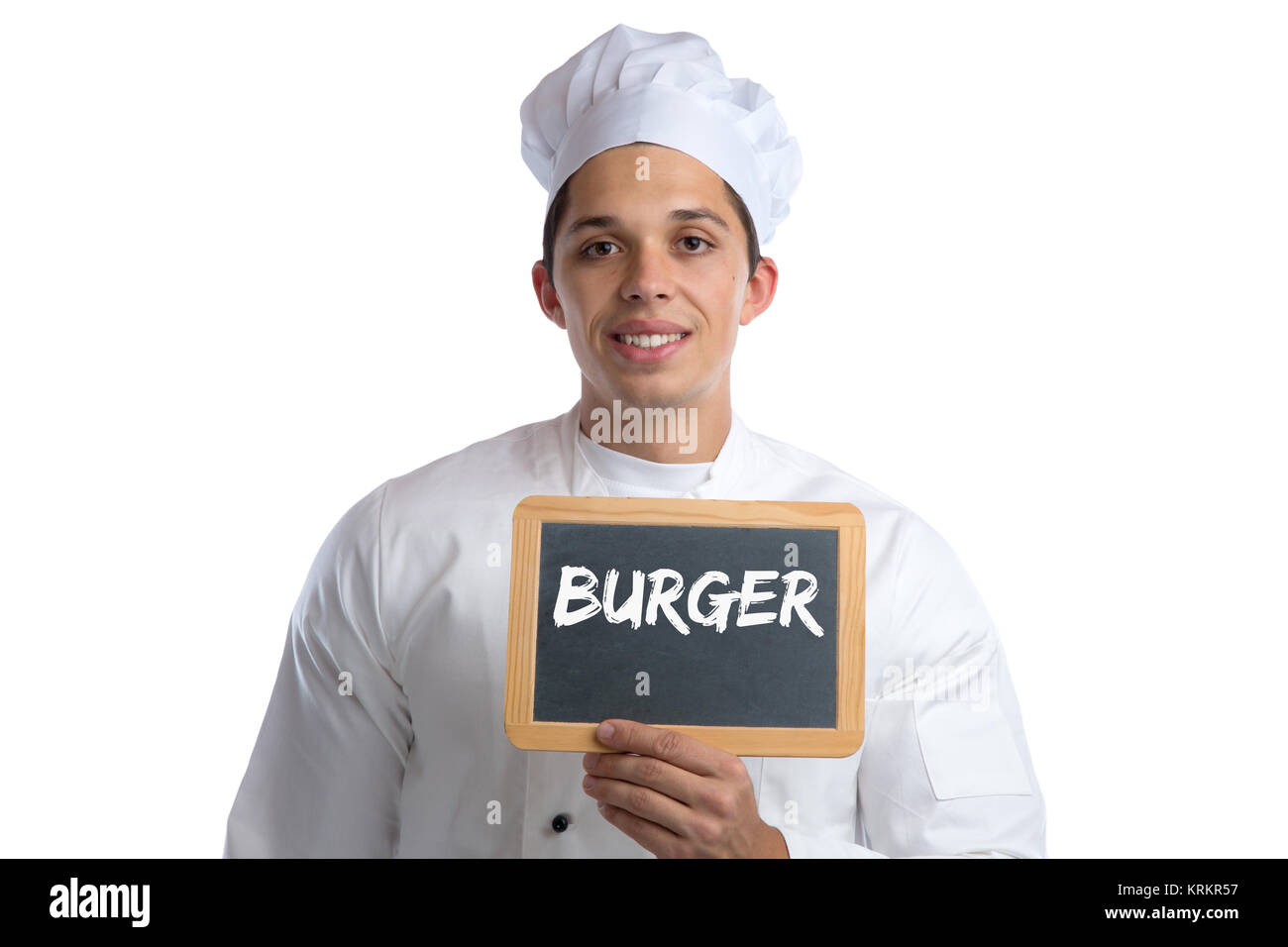 Burger Hamburger essen Fast Food Fastfood Küchenchef Schutzes abgeschnitten Stockfoto