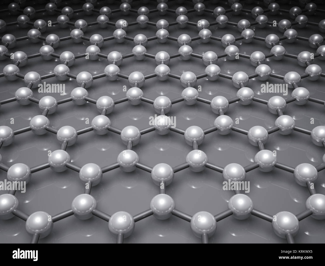 Graphenschicht, schematische molekularen Modell der hexagonalen Gitter. 3D-Darstellung Stockfoto