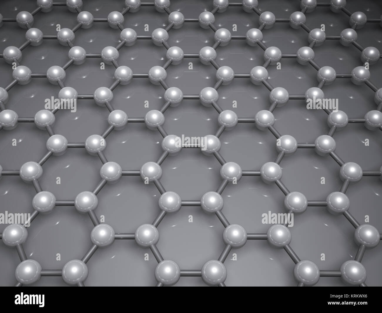 Graphenschicht Struktur molekularen Modell, hexagonal Lattice von Kohlenstoffatomen. 3D-Darstellung Stockfoto