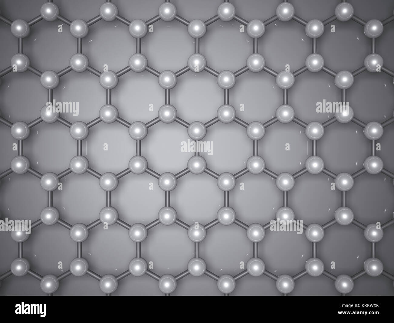 Graphenschicht Struktur, Ansicht von oben. Hexagonal lattice von Kohlenstoffatomen. 3D-Darstellung Stockfoto