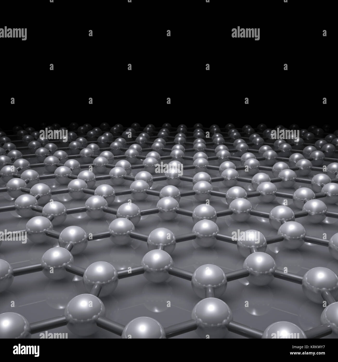 Graphenschicht, schematische molekularen Modell, sechseckigen Gitter aus Kohlenstoffatomen. Platz 3D-Darstellung Stockfoto
