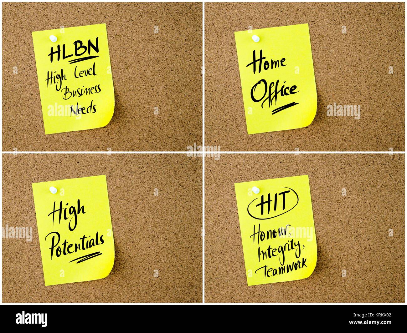 Collage von Business Akronyme auf Papier Hinweis geschrieben Stockfoto
