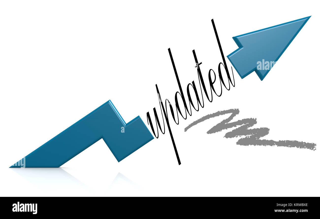 Blauer Pfeil mit aktualisierten Wort Stockfoto