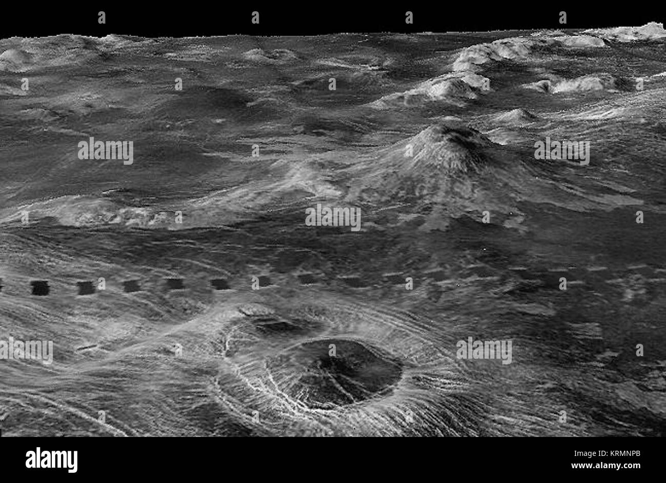 PIA00095 perspektivische Ansichten der Venerischen Terrains aus reduzierter Auflösung Links Suche synthetische Apertur Radar Bilder mit höhenzone Daten der Raumsonde Magellan zusammengeführt Stockfoto