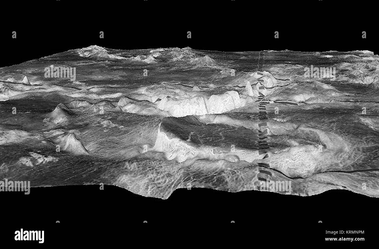 PIA00096 perspektivische Ansichten der Venerischen Terrains aus reduzierter Auflösung Links Suche synthetische Apertur Radar Bilder mit höhenzone Daten der Raumsonde Magellan zusammengeführt Stockfoto