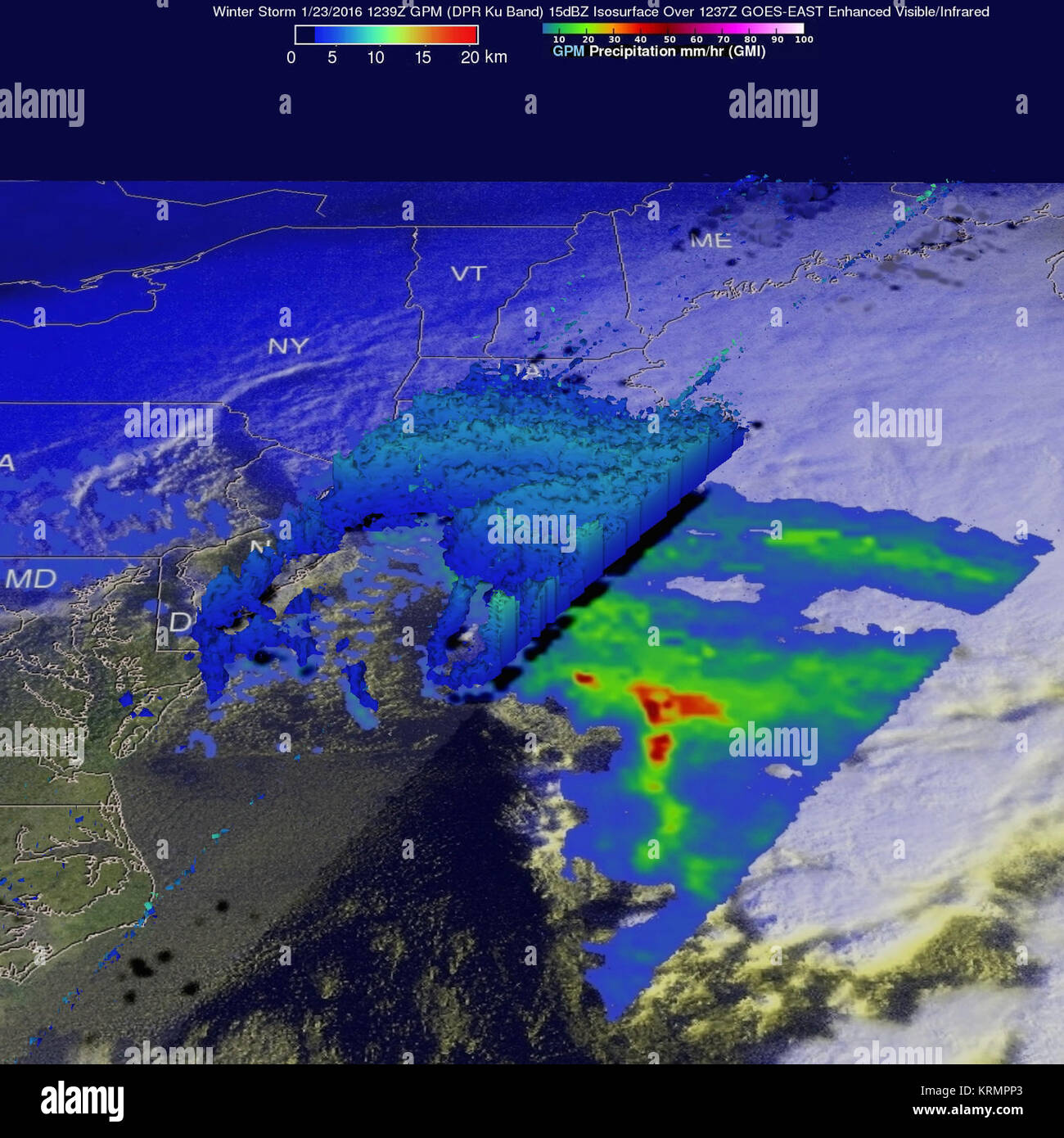 GPM der 3D-Ansicht der Sturm, der die Feuchtigkeit aus dem Atlantik (23958093253) Stockfoto