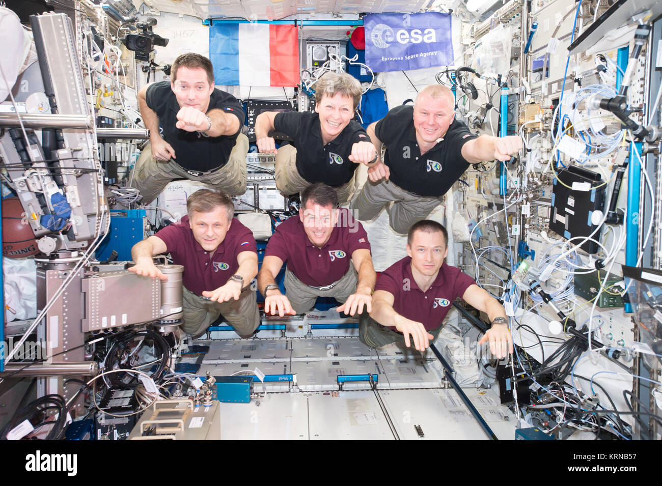 Expedition 50 Crew an Bord Portrait in der Columbus Labor Stockfoto