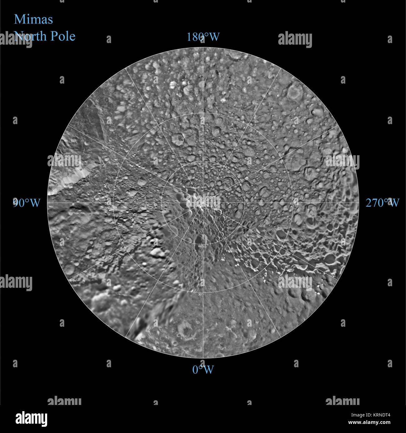 PIA 17215 - Mimas-North Pole Map-Saturn Moon-June 2017 Stockfoto