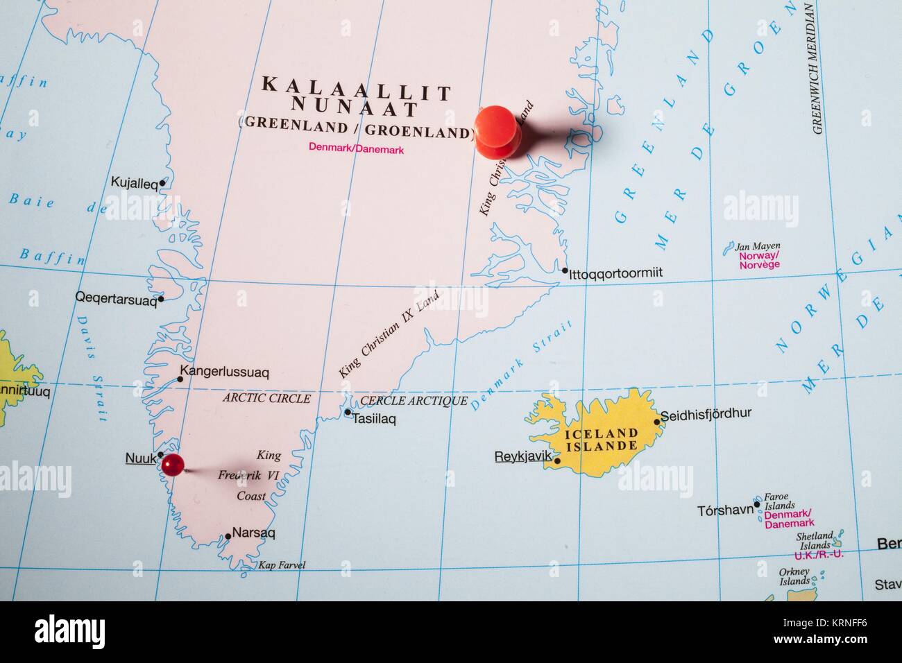 Kalaallit Nunaat Karte mit Pin Stockfoto