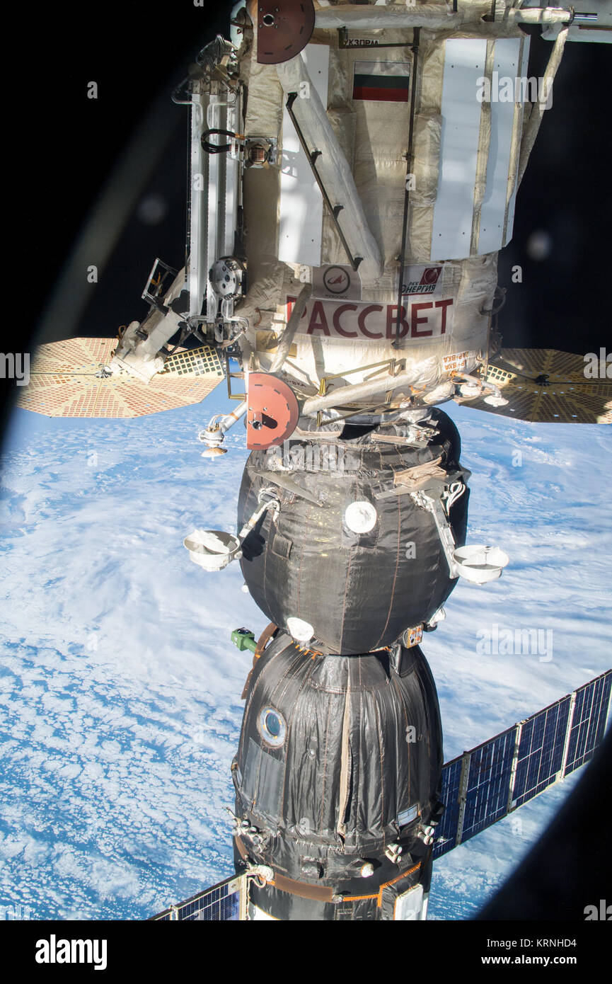 ISS-53 Sojus MS-05 angedockt Rassvet Stockfoto