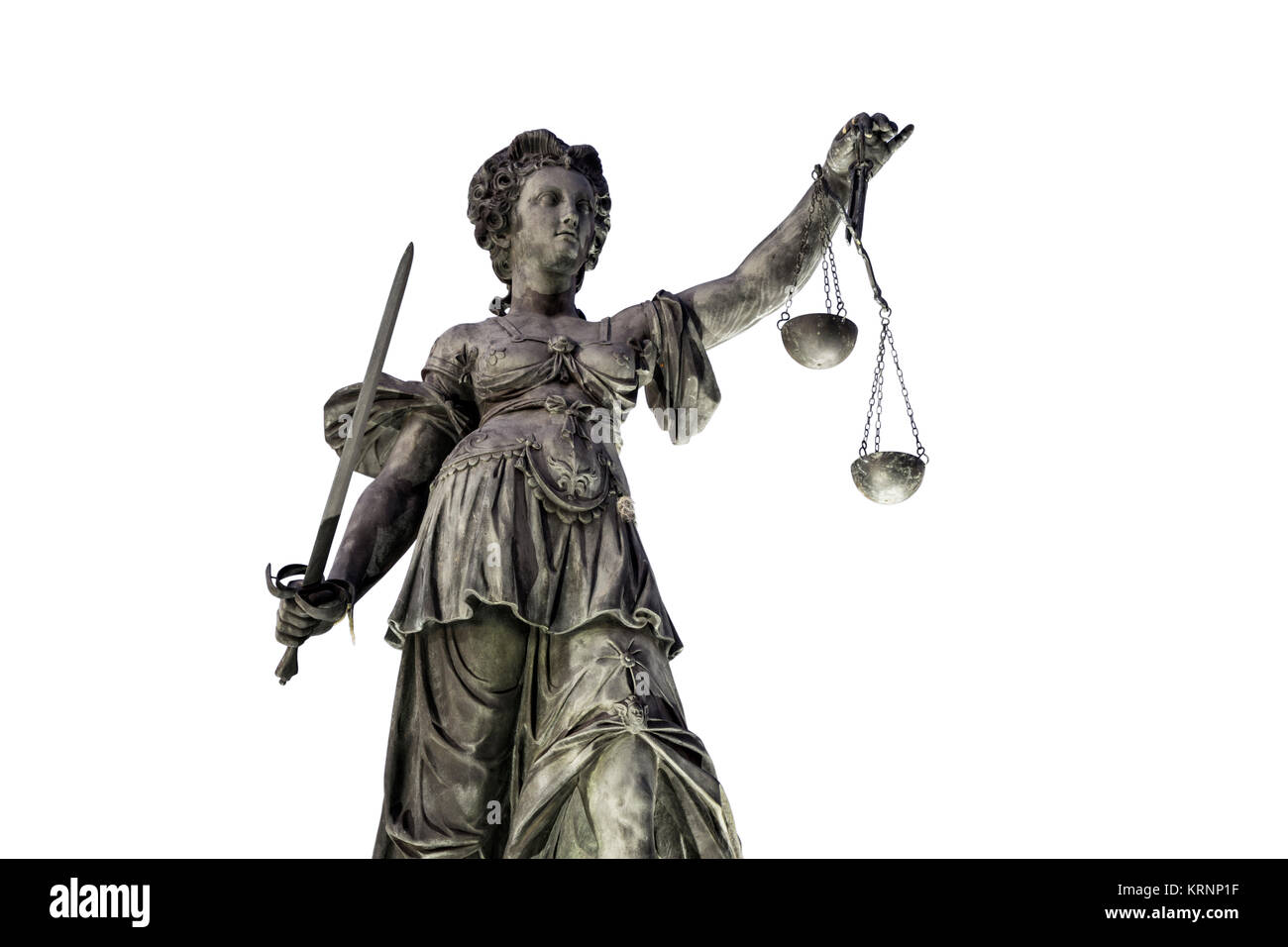 Justitia, die Göttin der Gerechtigkeit, der Brunnen der Gerechtigkeit, Knockout, Roemerberg, Frankfurt, Deutschland Stockfoto
