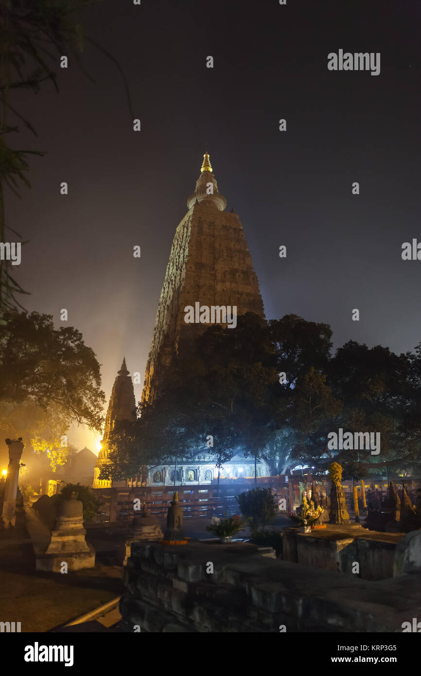Mahabodhi Tempel und Bodhi - Baum. Stockfoto