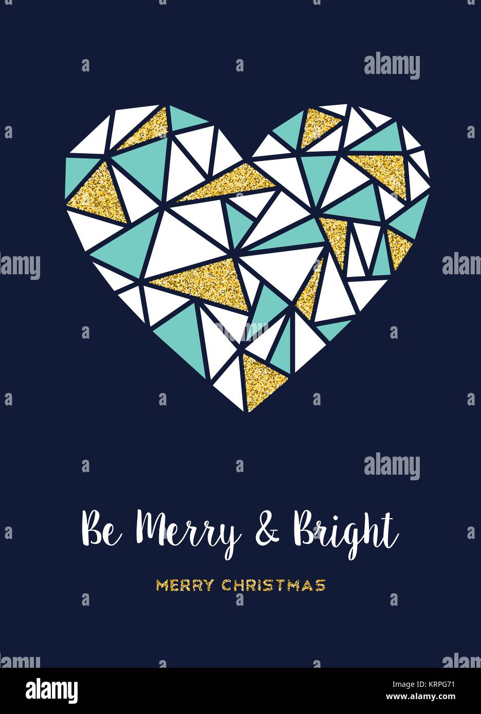 Frohe Weihnachten elegante Grußkarten mit happy holiday Nachricht und abstrakte Low Poly style Herz aus Gold Glitter Textur. EPS 10 Vektor. Stock Vektor