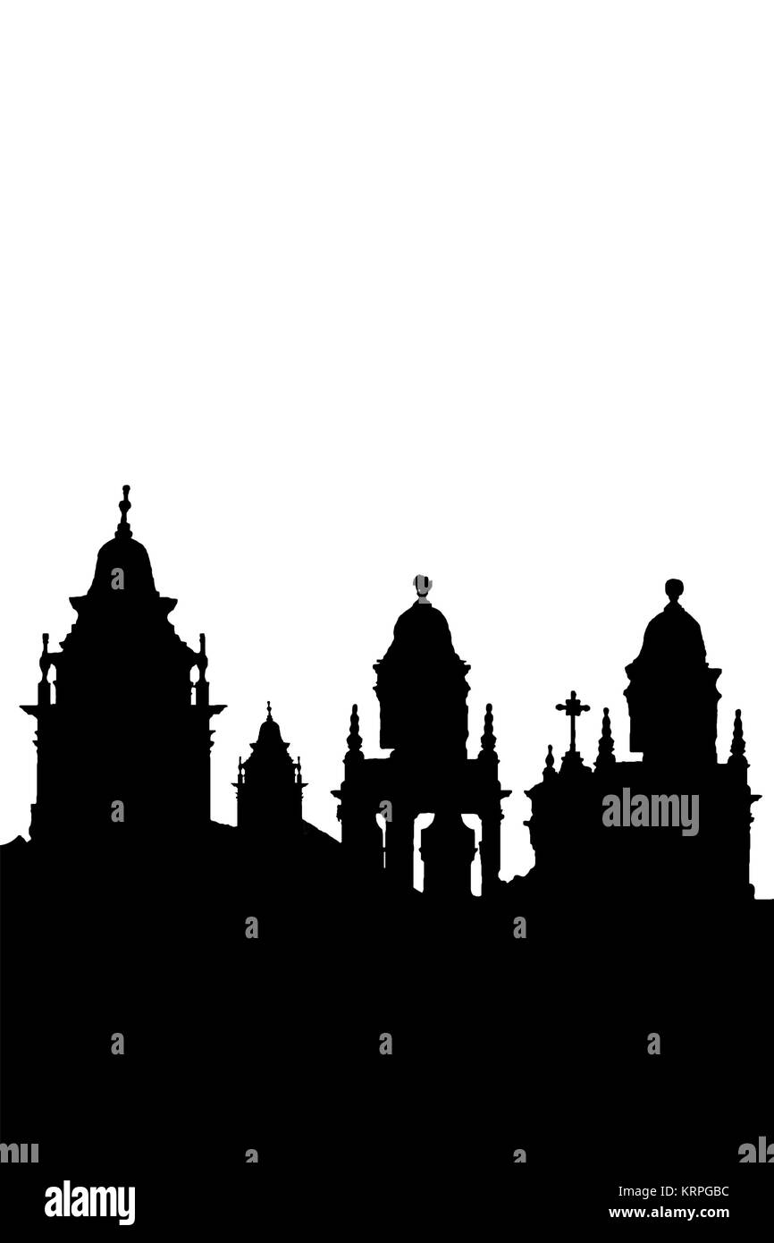 Katholische Kirche Silhouetten auf weißem Hintergrund Stockfoto