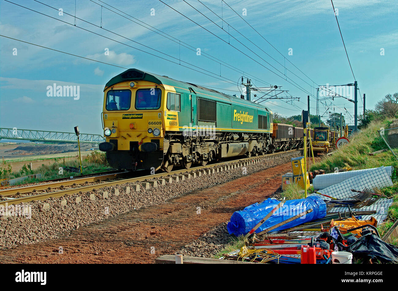 Klasse 66609 Gleiserneuerung in der Nähe von Dunbar Stockfoto