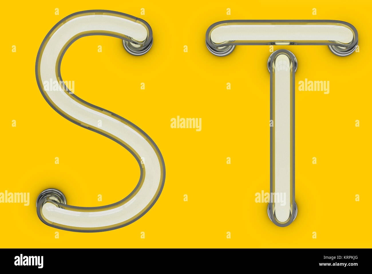 Neon röhre Buchstaben auf gelbem Hintergrund. 3D-Rendering Stockfoto