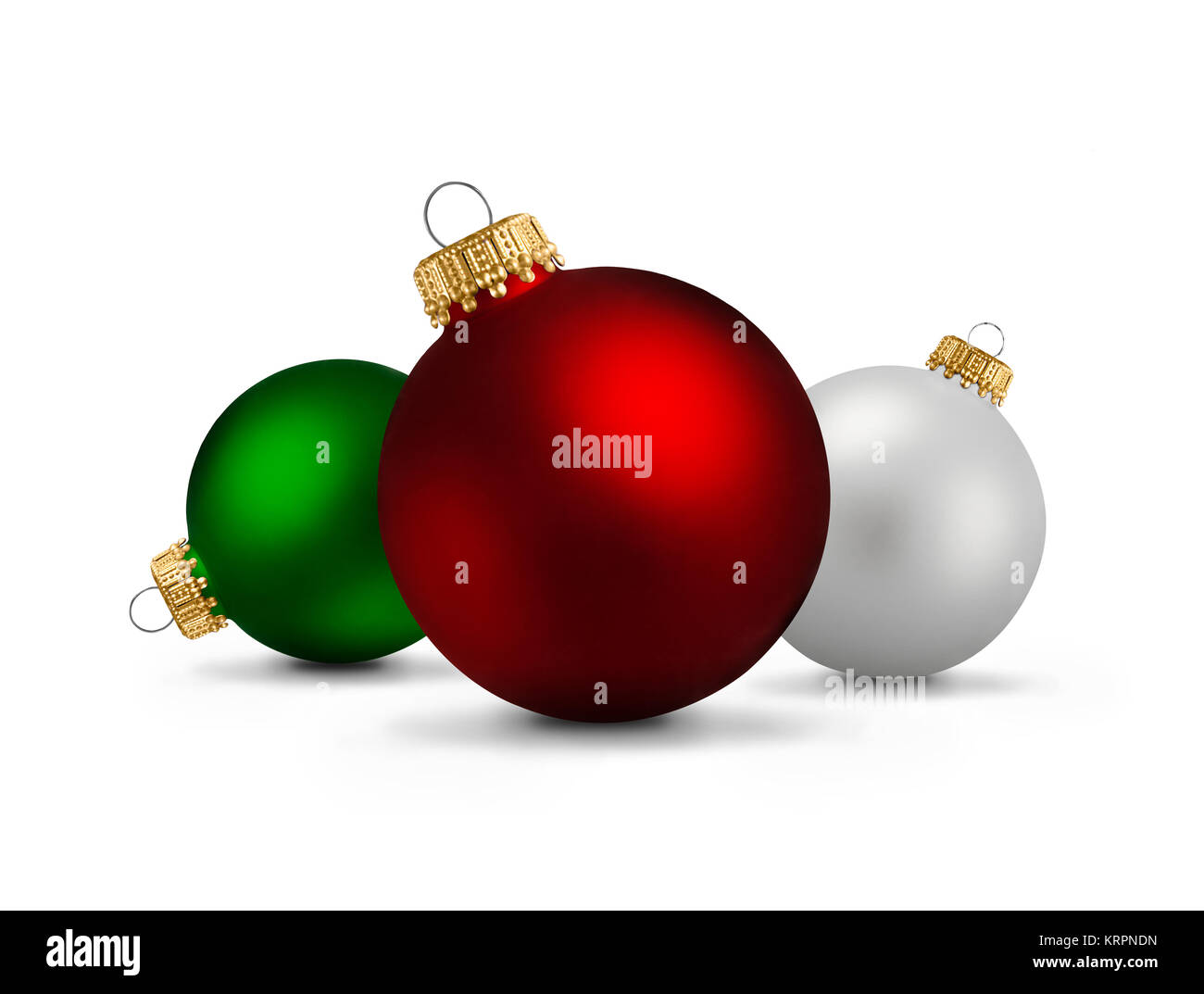 Weihnachtskugeln auf weißem Hintergrund Stockfoto