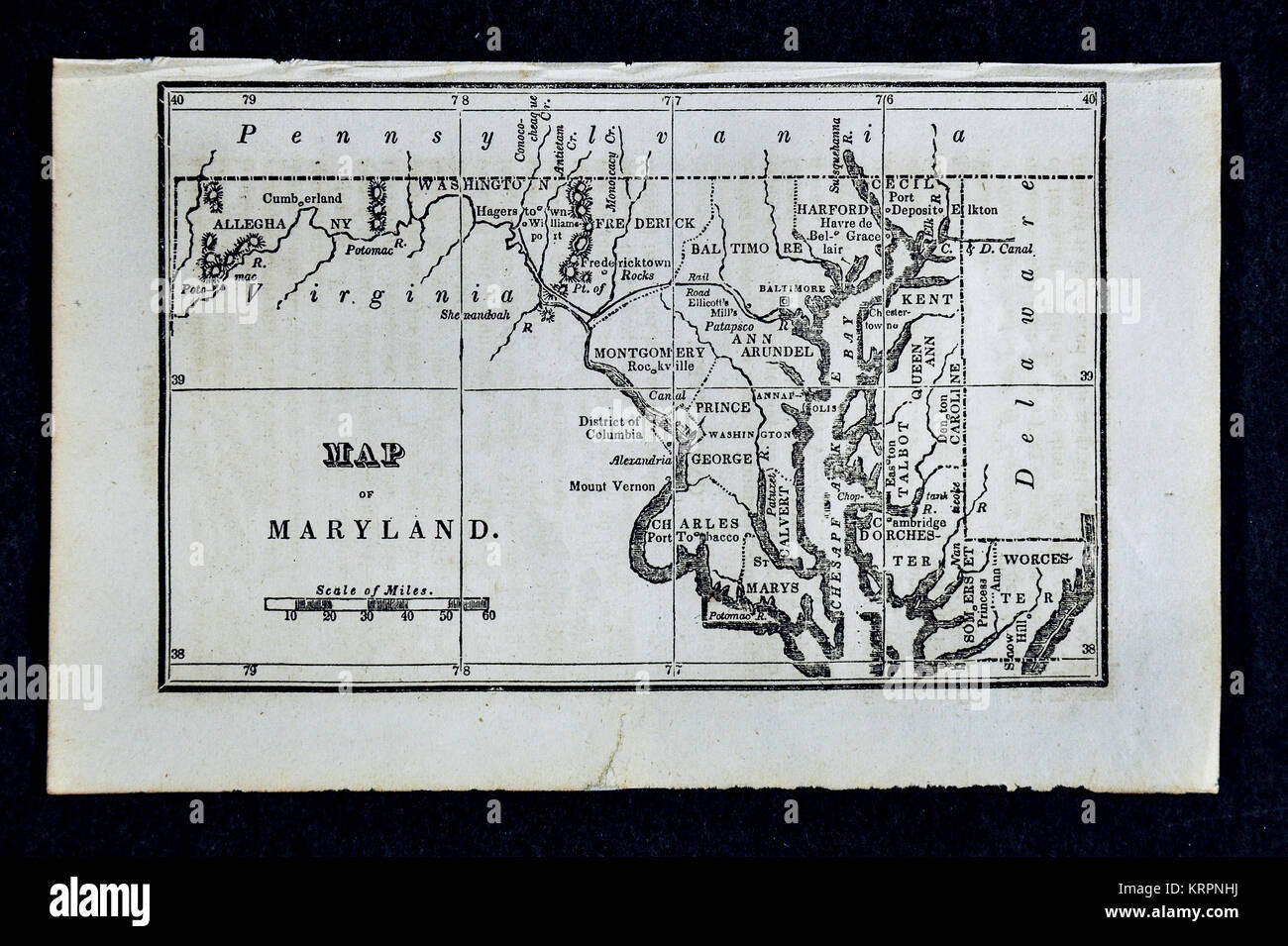 1830 Nathan Hale Karte - Maryland und Washington DC Baltimore Chesapeake Bay - Vereinigte Staaten Stockfoto