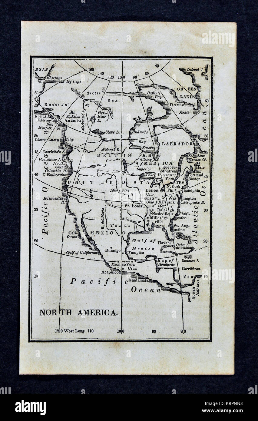 1830 Nathan Hale Karte - Nordamerika - Vereinigte Staaten Kanada Mexiko Karibik Antillen Stockfoto