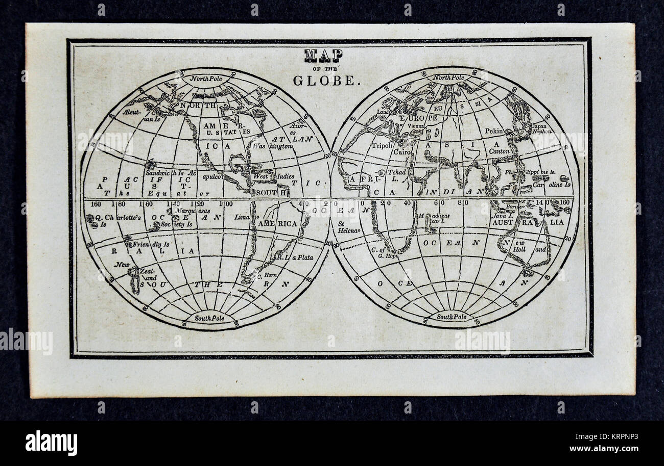 1830 Nathan Hale Karte der Welt - Die Welt in Hemisphären - Europa Afrika Asien Australien Nord- und Südamerika Stockfoto