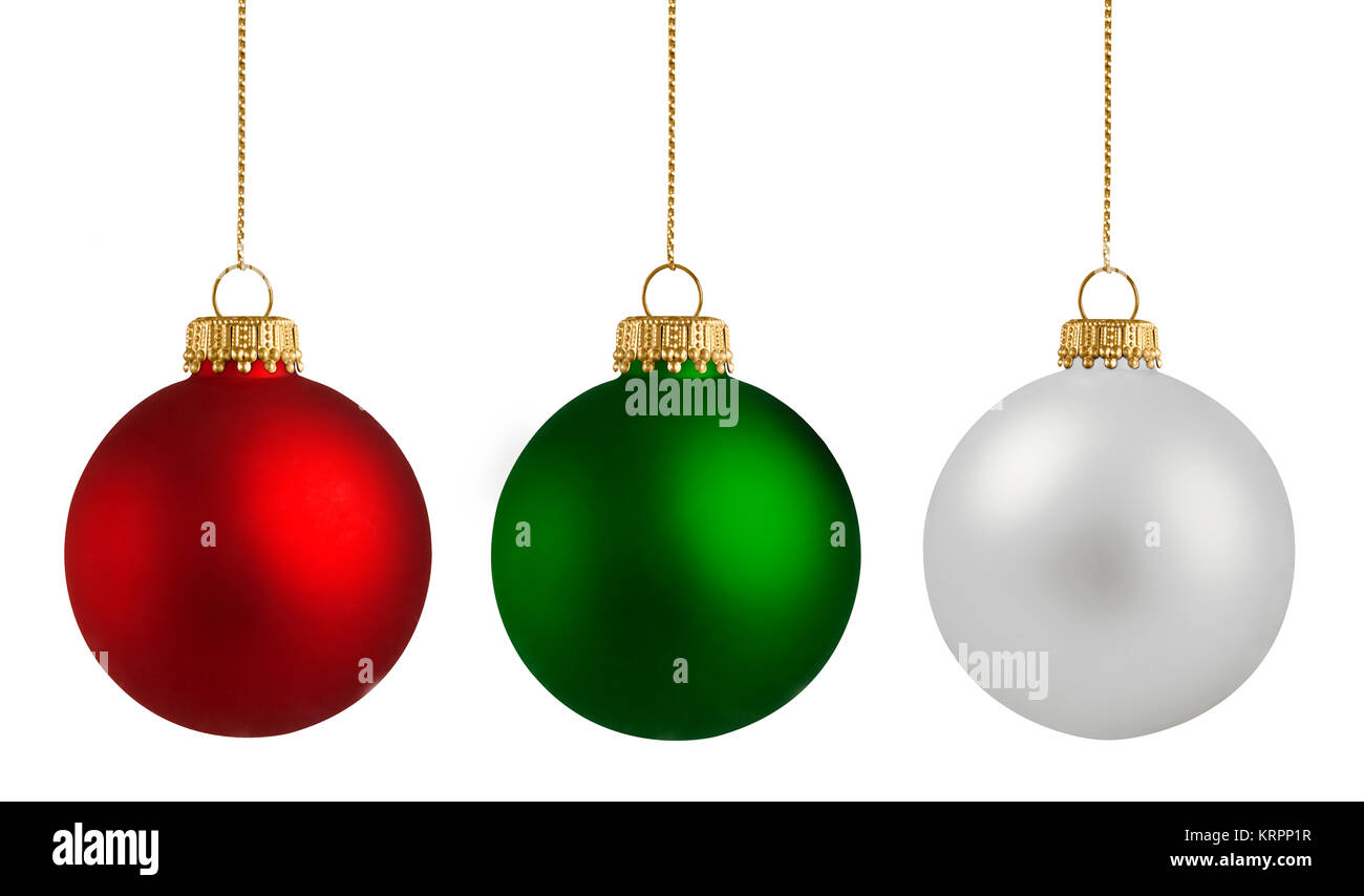 Weihnachtskugeln auf weißem Hintergrund Stockfoto
