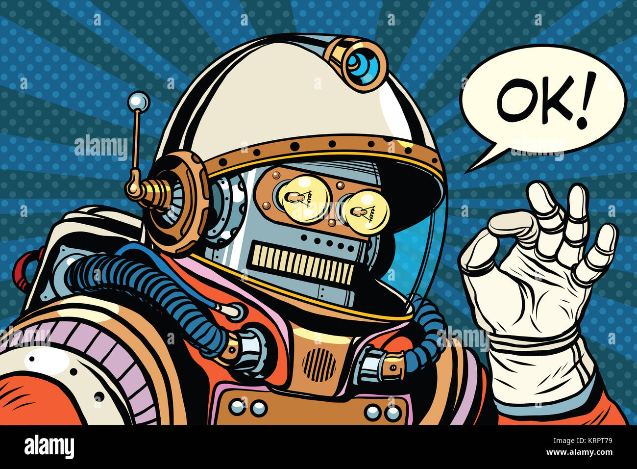 Retro-Robot Astronaut Geste "OK" Stockfoto