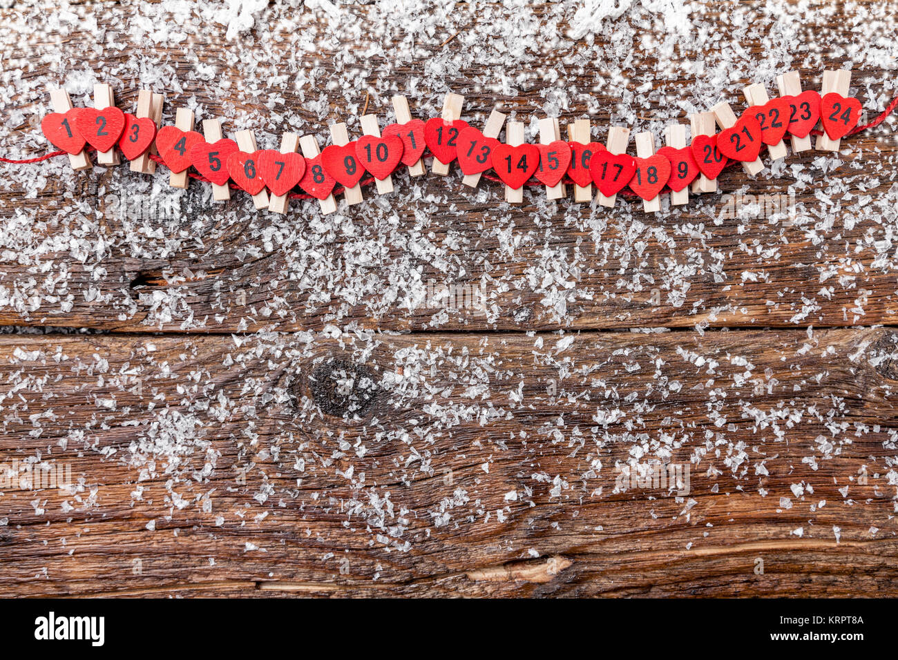 Weihnachten Adventskalender mit Schnee Stockfoto