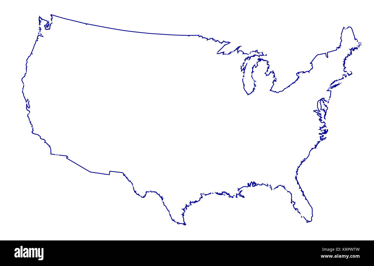 USA-Karte Thinline Umrisse Stockfoto