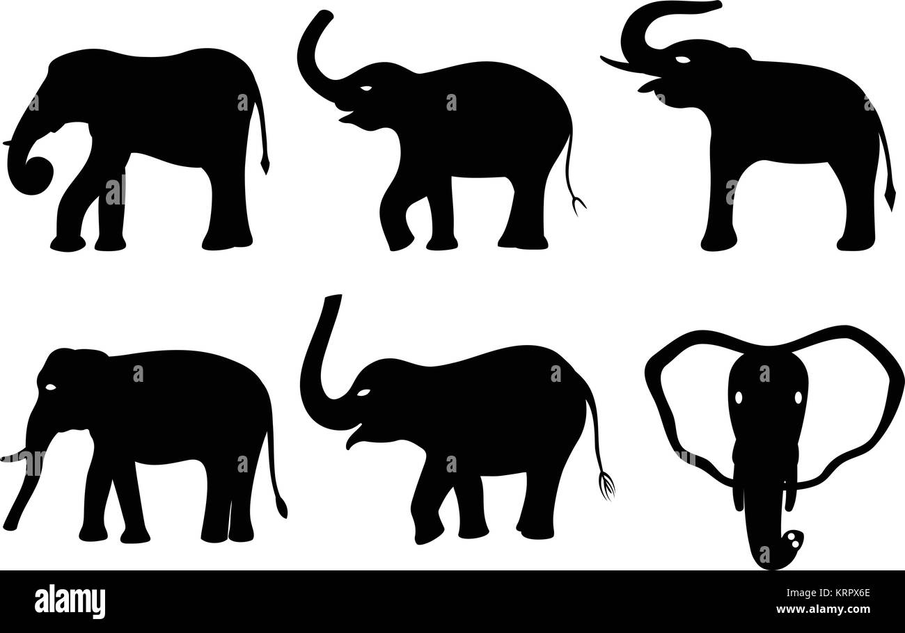 Schwarze Silhouetten von Elefanten auf weißem Hintergrund Stock Vektor