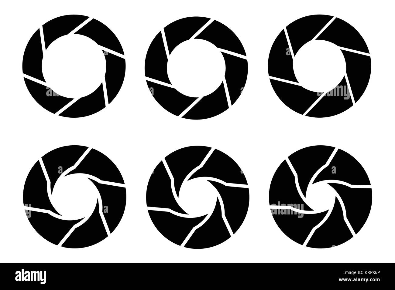 Vector schwarz Kameraverschluss Symbole auf weißem Hintergrund Stock Vektor