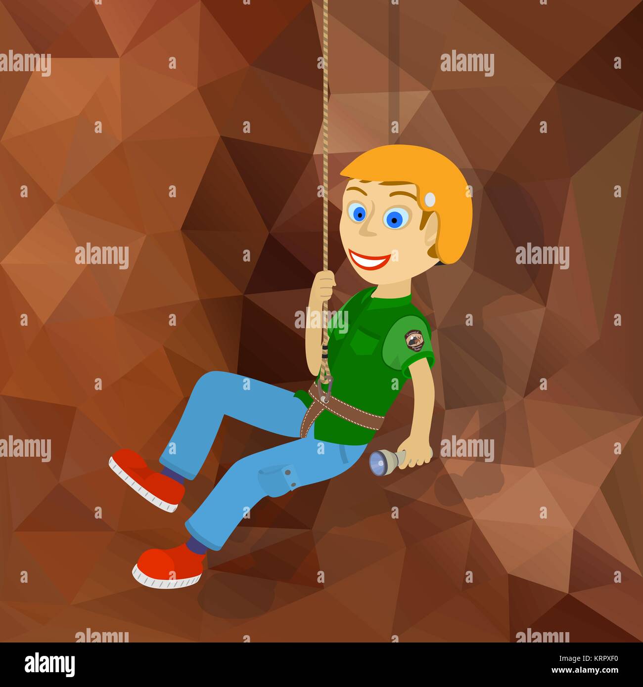 Fellow climber hinunter auf einem Seil von einer Klippe. Vector Illustration. Farbverlauf Hintergrund. Stock Vektor